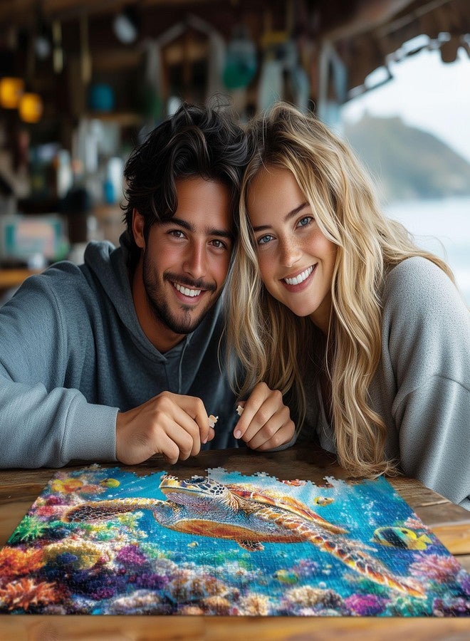 lamplig Puzzles for Adults 1000 Pieces- Sea Turtle Puzzle 1000 Piece, Challenging Ocean Jigsaw Puzzles with Letter on Back, Gifts for Adults, Stress Relief, Birthday & Game Night with Guide Poster - Image 5